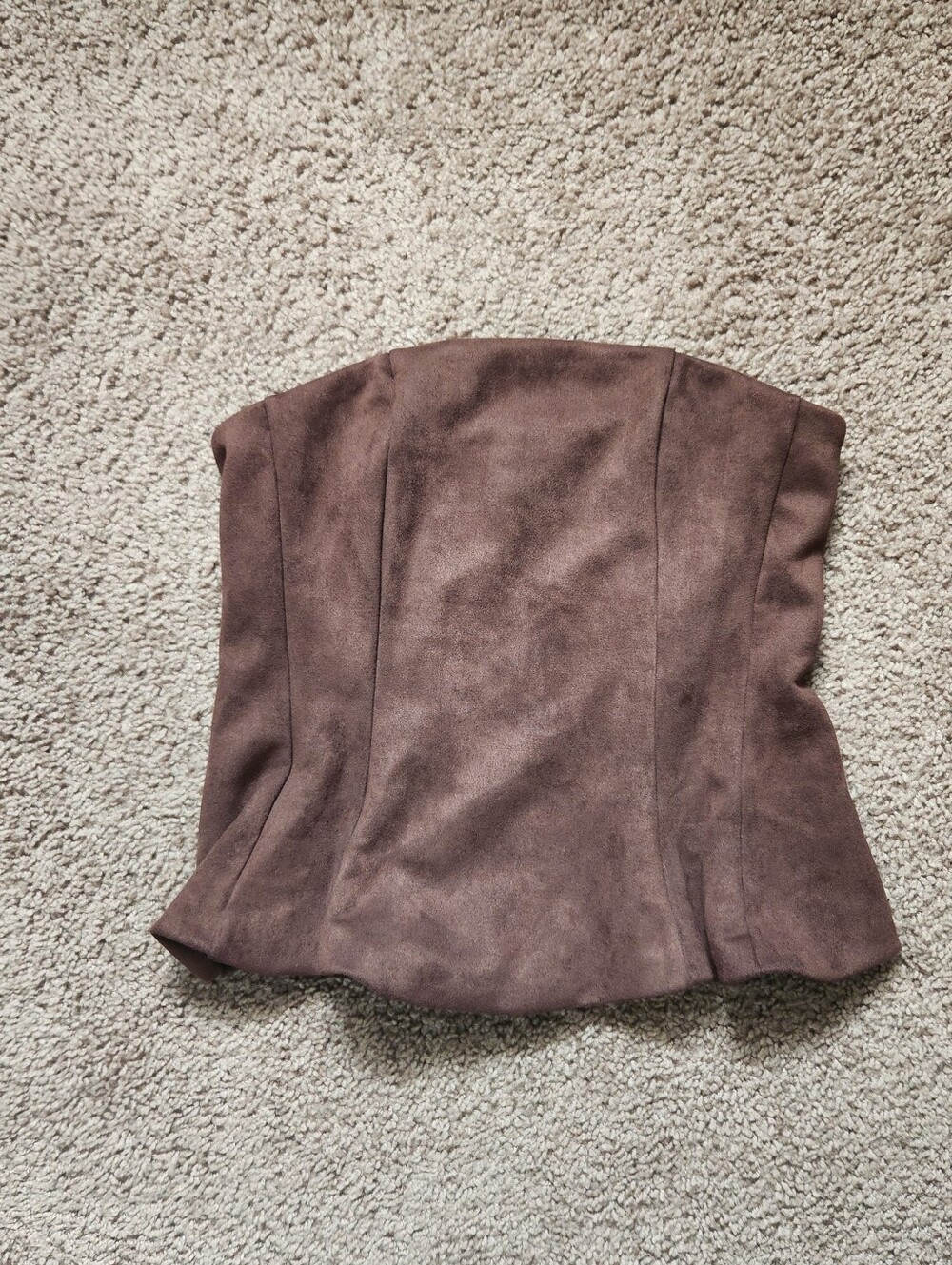 Emerson Lang Brown Suede Strapless Peplum Top